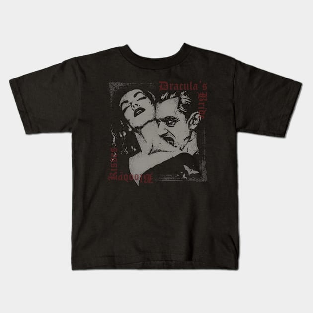 Bloody Kisses - dracula, vampire kiss, Vampira and Bela Lugosi, Gothic Dark art, Vintage cd cover Kids T-Shirt by SSINAMOON COVEN